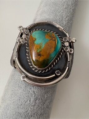 Royston Turquoise Statement Sterling Silver Cuff Bracelet True Vintage